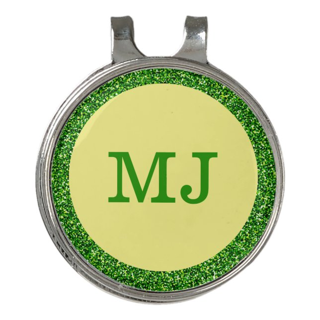 Monogram Green Glitter Golf Hat Clip (Front)