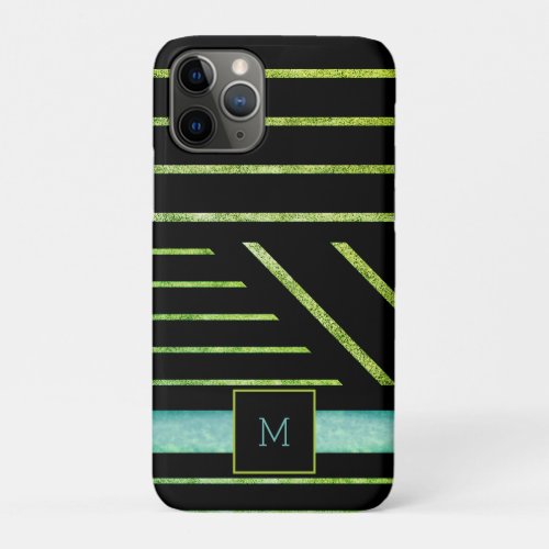 Monogram Green Glitter Striped Aventurine Colored iPhone 11 Pro Case