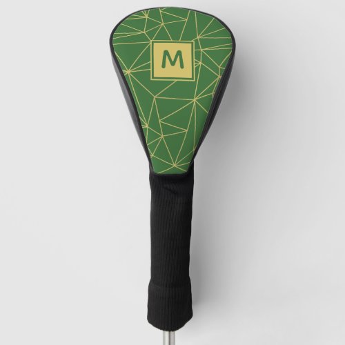 Monogram Green Gold Geometric Abstract Pattern Golf Head Cover