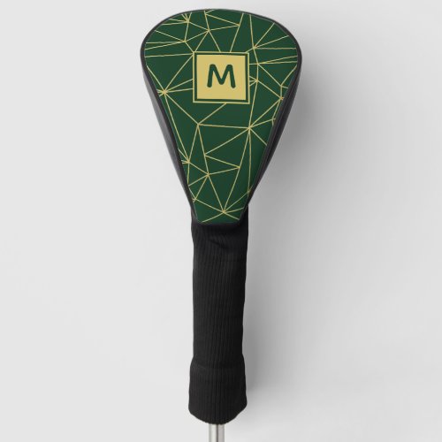 Monogram Green Gold Geometric Abstract Pattern Golf Head Cover