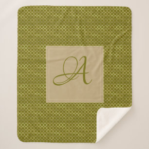 Monogram Green Gold Quatrefoil Newlyweds Wedding Sherpa Blanket