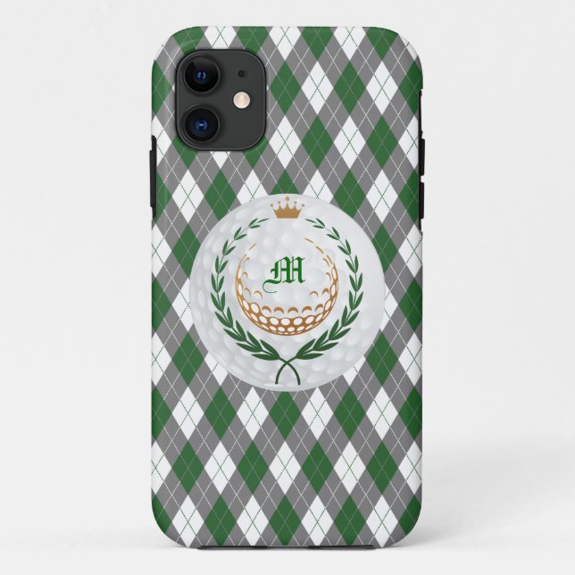 Monogram Green, Gray Argyle iPhone 5 Case (Back)