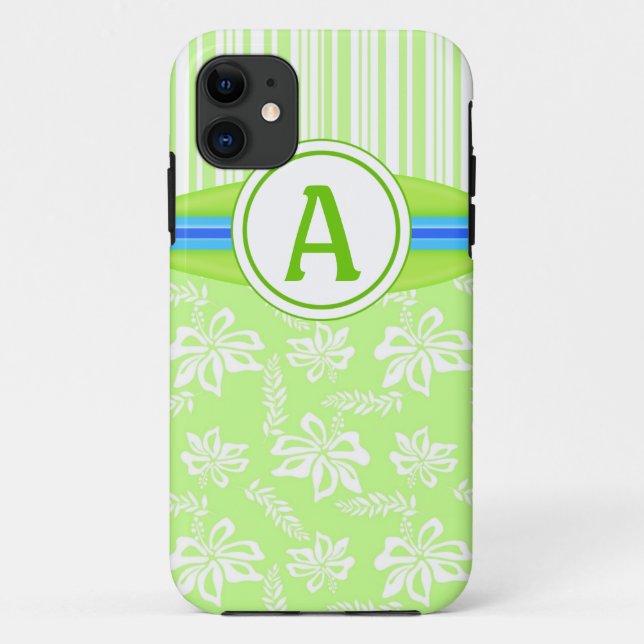 Monogram Green Hibiscus & Surfboard iPhone 5 Case (Back)