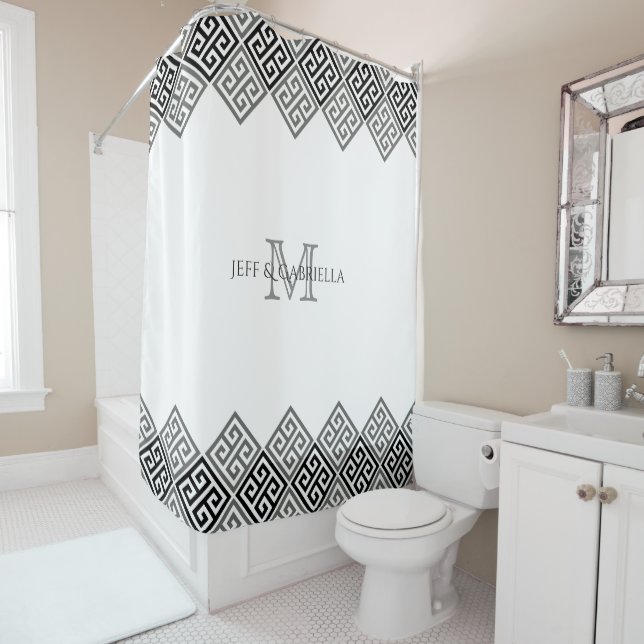 Monogram Green Key Motif Shower Curtain (In Situ)