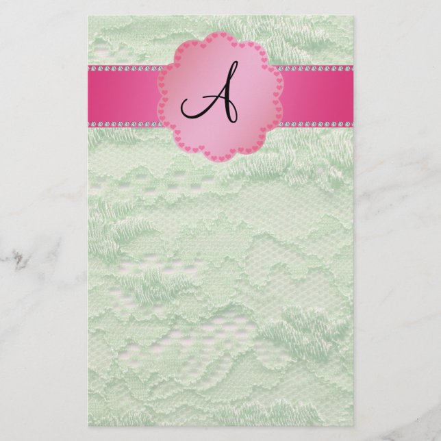 Monogram green lace stationery (Front)