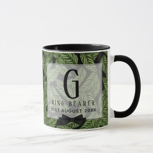 Monogram Green Leaf Tropical RING BEARER Wedding Mug