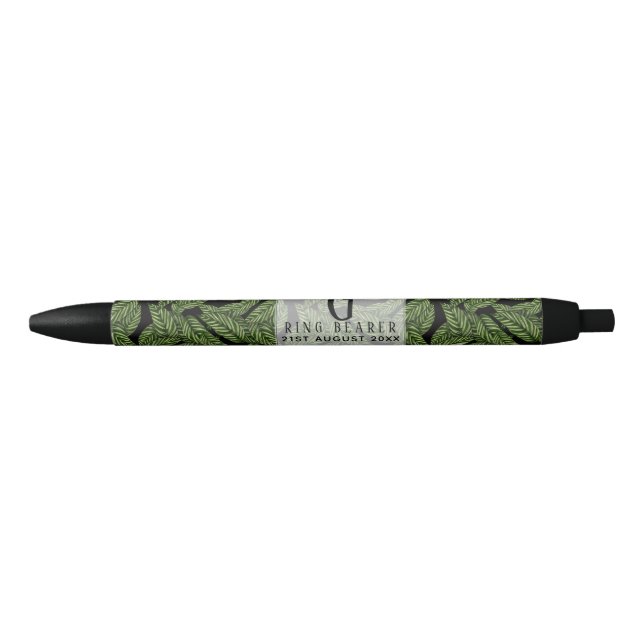 Monogram Green Leaf Tropical RING BEARER Wedding Pen (Front)
