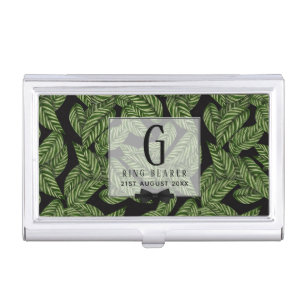 Monogram Green Leaves Tropical RING BEARER Business Card Case