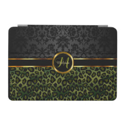 Monogram Green Leopard and Black Damask iPad Mini Cover