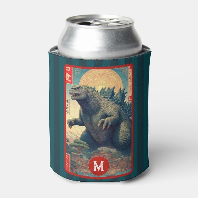 Monogram Green Lizard Monster Cool Retro Bold Fun Can Cooler (Can Front)