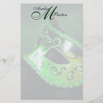 Monogram Green Masquerade Wedding Stationery by theedgeweddings at Zazzle