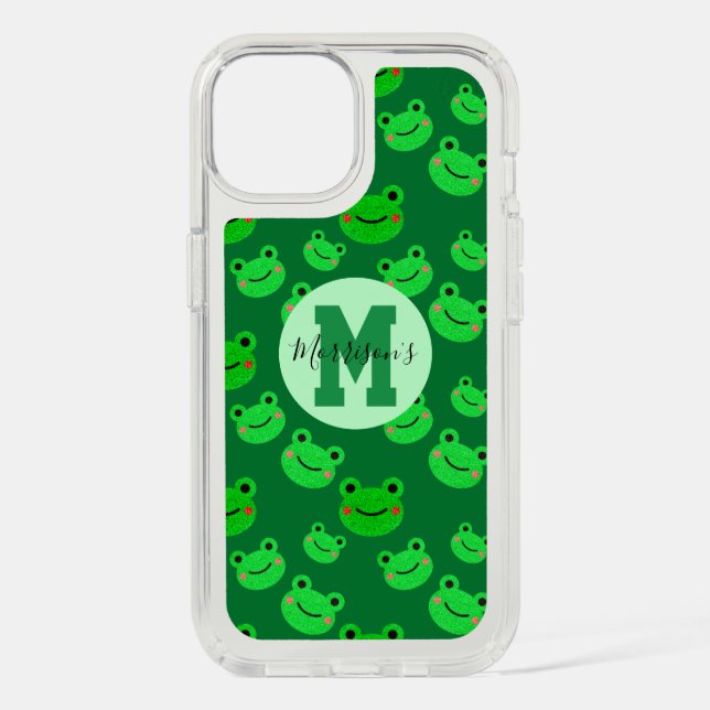 Monogram Green Modern Cute Fun Frog Speck iPhone Case (Front)