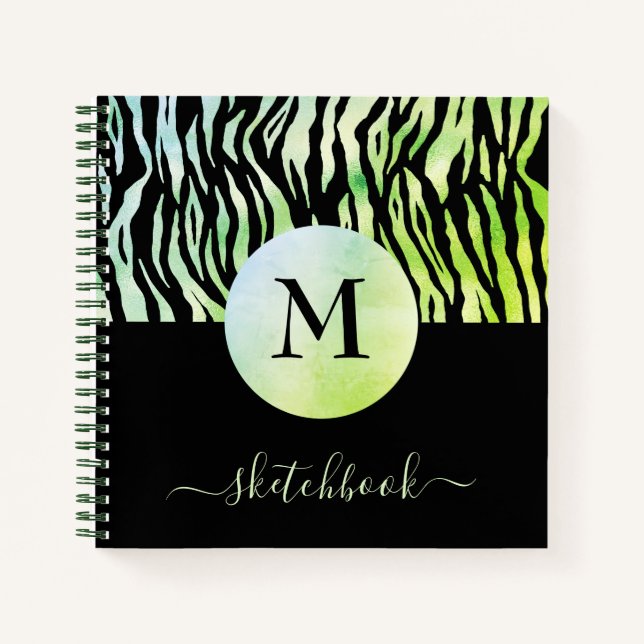 Monogram Green Ombre Animal Print Sketchbook Bold Notebook (Front)