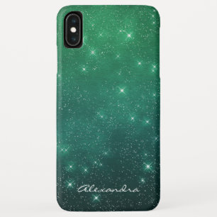Monogram Green Ombre Sparkle Stars Midnight Sky iPhone XS Max Case