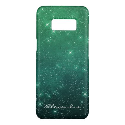Monogram Green Ombre Sparkle Stars Midnight Sky Case-Mate Samsung Galaxy S8 Case