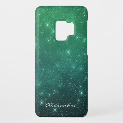 Monogram Green Ombre Sparkle Stars Midnight Sky Case-Mate Samsung Galaxy S9 Case