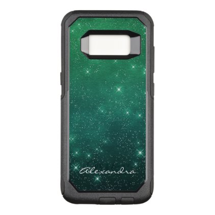 Monogram Green Ombre Sparkle Stars Midnight Sky OtterBox Commuter Samsung Galaxy S8 Case