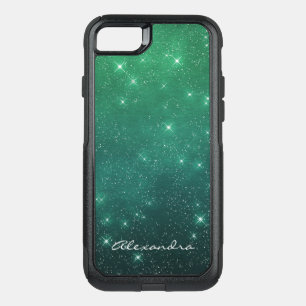 Monogram Green Ombre Sparkle Stars Midnight Sky OtterBox Commuter iPhone SE/8/7 Case