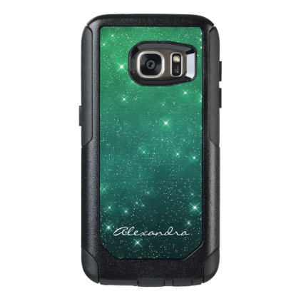 Monogram Green Ombre Sparkle Stars Midnight Sky OtterBox Samsung Galaxy S7 Case