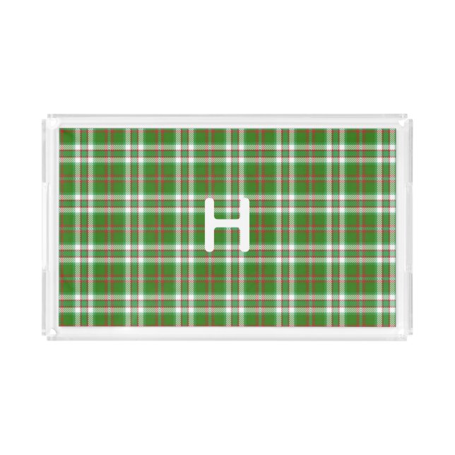 Monogram Green Plaid Acrylic Tray (Front)