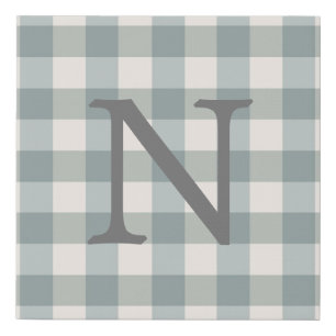 Monogram Green Plaid Gingham Country Farmhouse Faux Canvas Print