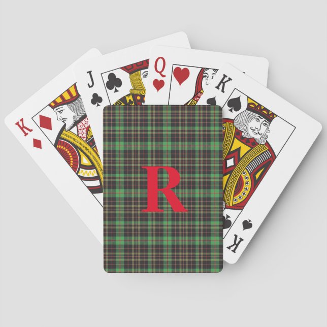 Monogram Green Plaid Playing Cards (Back)