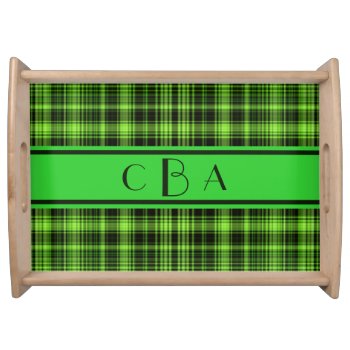 Monogram Green Plaid Serving Tray by tjustleft at Zazzle