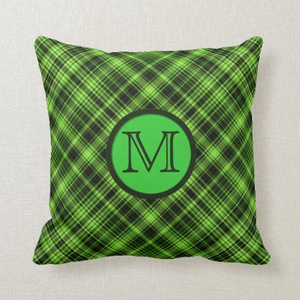 Monogram Green Plaid Throw Pillow