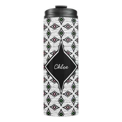 Monogram green purple aztec boho diamond design thermal tumbler