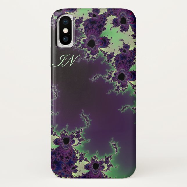 Monogram Green Purple Fractal Flower Case-Mate iPhone Case (Back)