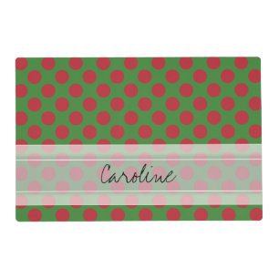 Monogram Green Red Christmas Polka Dot Pattern Placemat