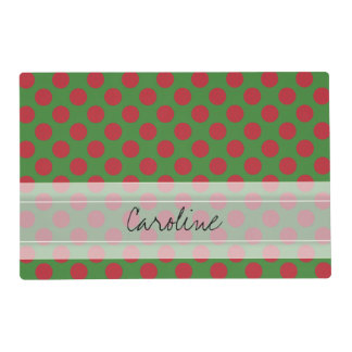 Monogram Green Red Christmas Polka Dot Pattern Placemat