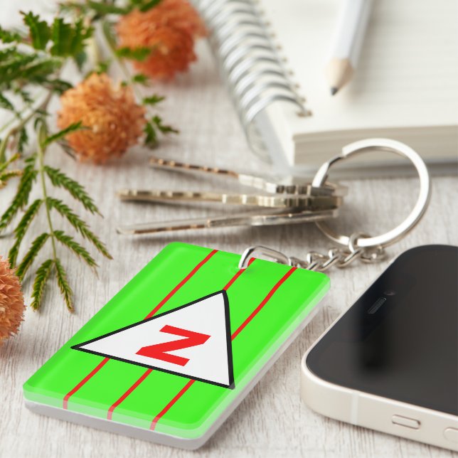 Monogram Green Red Stripes Keychain (Front Right)