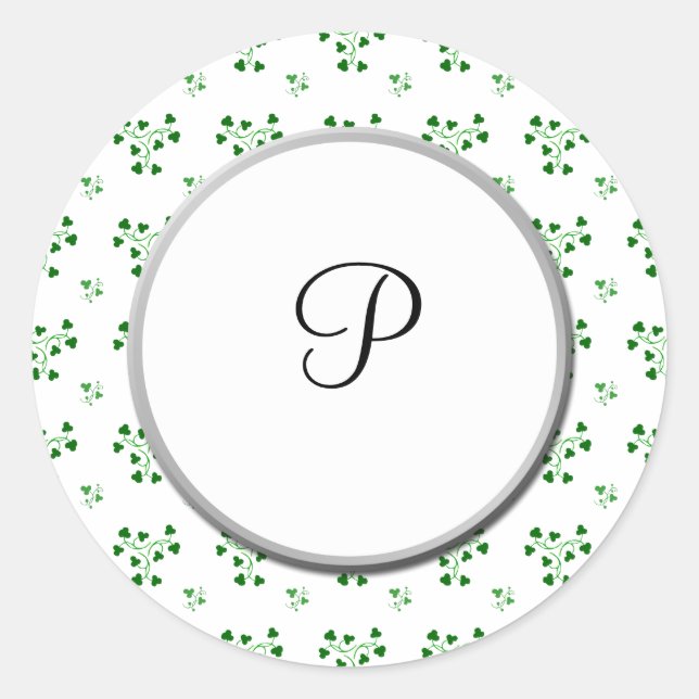 Monogram Green Shamrocks Circles Sticker (Front)