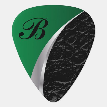 Monogram Green Silver And Black Leather Guitar Pick