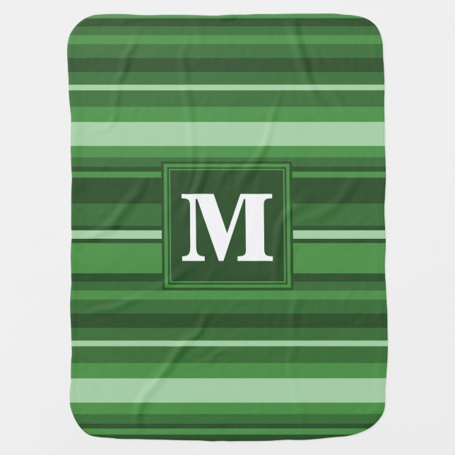Monogram green stripes baby blanket (Front)