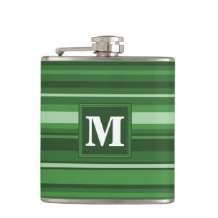 Monogram green stripes hip flask