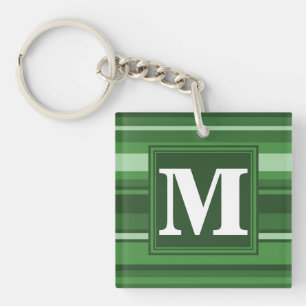 Monogram green stripes keychain