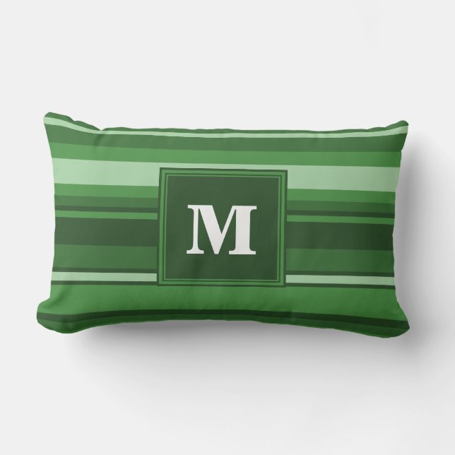 Monogram green stripes lumbar pillow (Front)