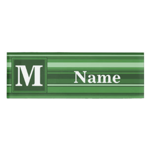Monogram green stripes name tag