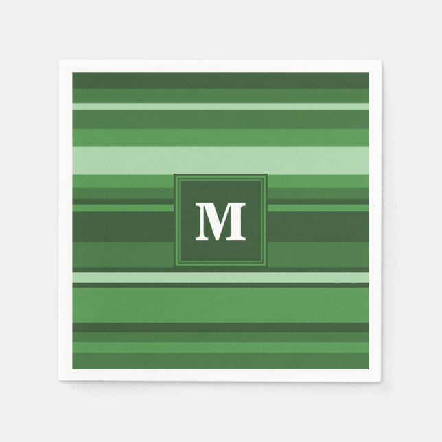 Monogram green stripes paper napkins (Front)