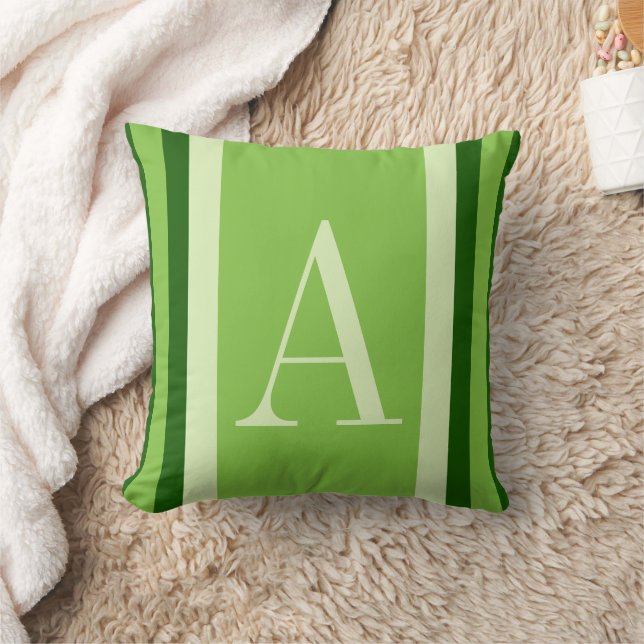 Monogram Green Stripes Personalized Throw Pillow (Blanket)
