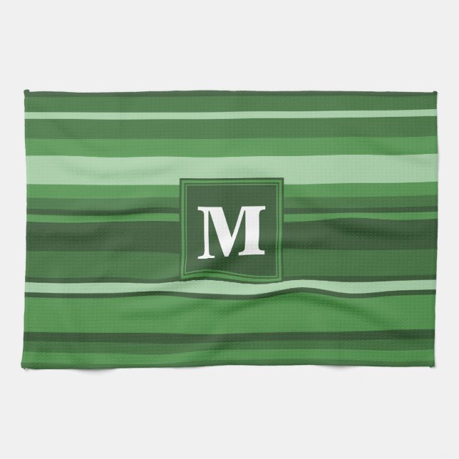 Monogram green stripes towel (Horizontal)
