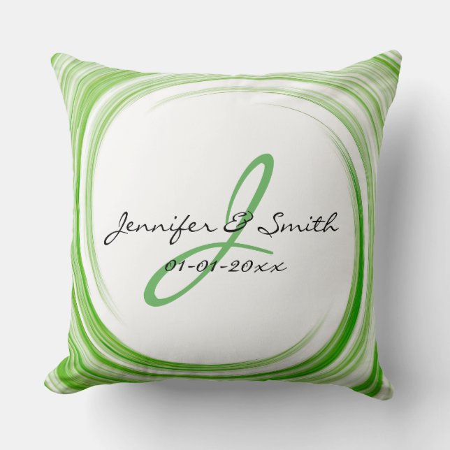 Monogram Green Swirl Abstract Art #3 Throw Pillow (Front)