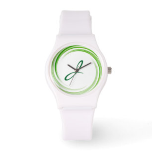 Monogram Green Swirl Abstract Art #3 Watch