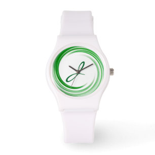 Monogram Green Swirl Abstract Art Watch