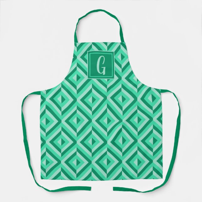 Monogram Green Three-Tone Diamond Pattern Apron (Front)