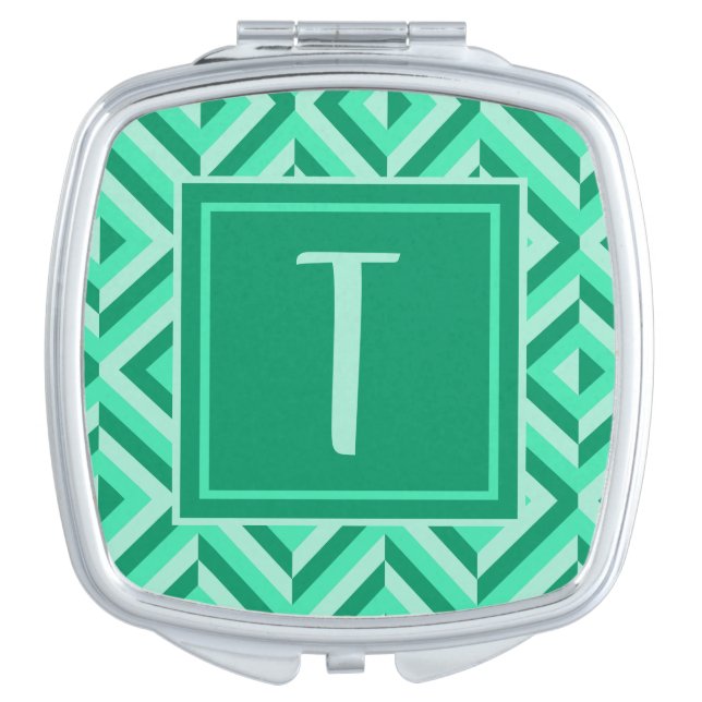 Monogram Green Three-Tone Diamond Pattern Compact Mirror (Front)