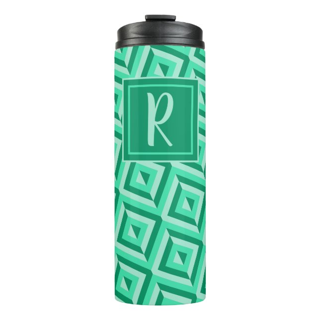 Monogram Green Three-Tone Diamond Pattern Thermal Tumbler (Front)