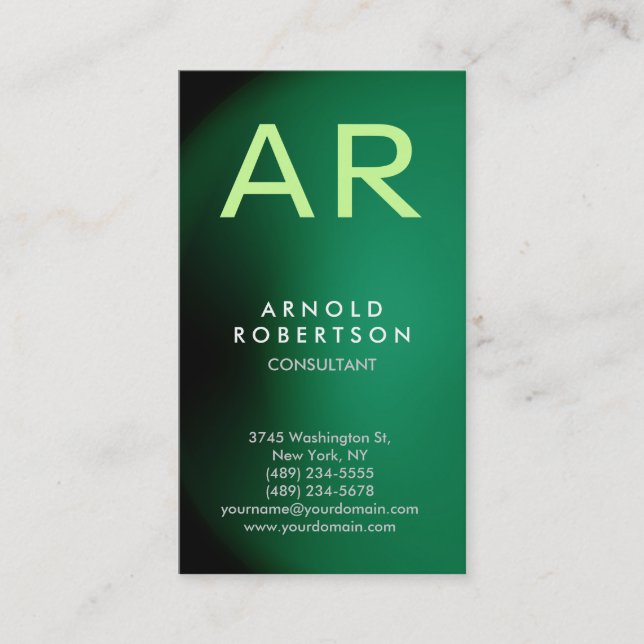 Monogram Green Trendy Consultant Business Card (Front)